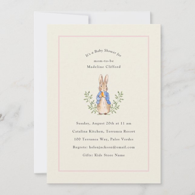 Classic Storybook Rabbit Pink Vintage Baby Shower Invitation (Front)