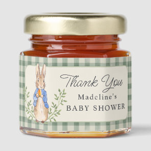 Classic Storybook Rabbit Sage Gingham Baby Shower Honey Jar Favors