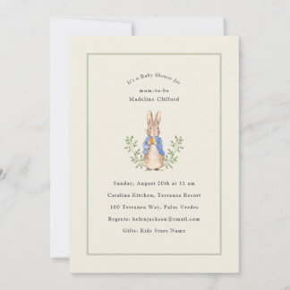Classic Storybook Rabbit Sage Vintage Baby Shower Invitation