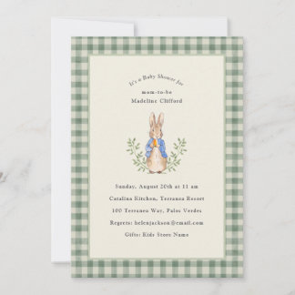 Classic Storybook Rabbit Sage Vintage Baby Shower Invitation