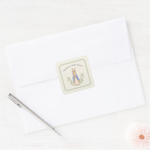 Classic Storybook Rabbit Sage Vintage Baby Shower Square Sticker