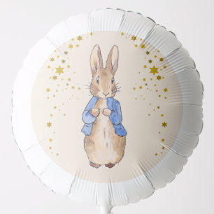 Classic Storybook Rabbit with Gold Stars Balloon