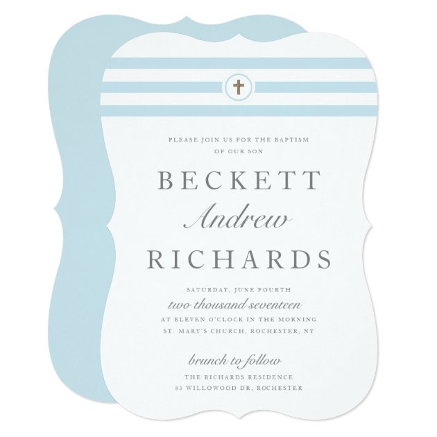 Classic Stripe Baptism Invitation Faux Foil