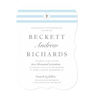 Classic stripe baptism invitation faux foil