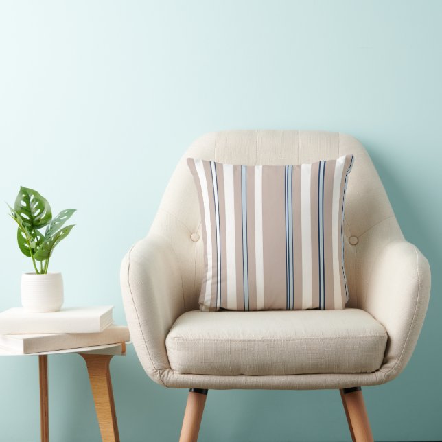 Classic Stripe Beige, white and blue  Throw Pillow (Chair)