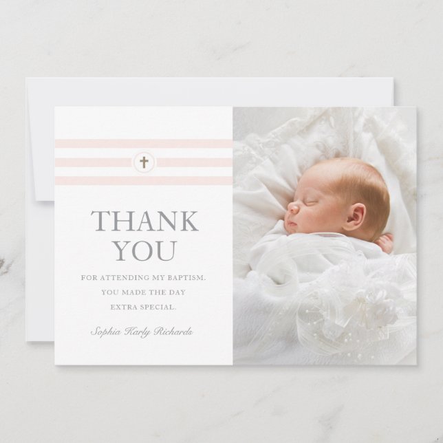 Classic stripe cross photo thank you card (Front)