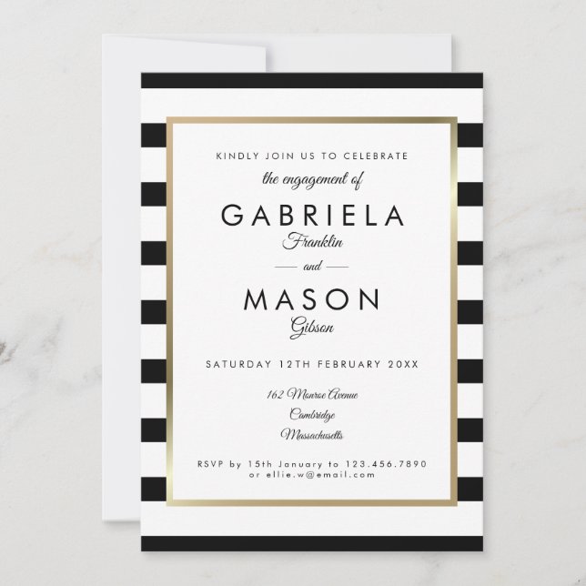 Classic Stripe Engagement Party | Faux Gold Foil Invitation (Front)