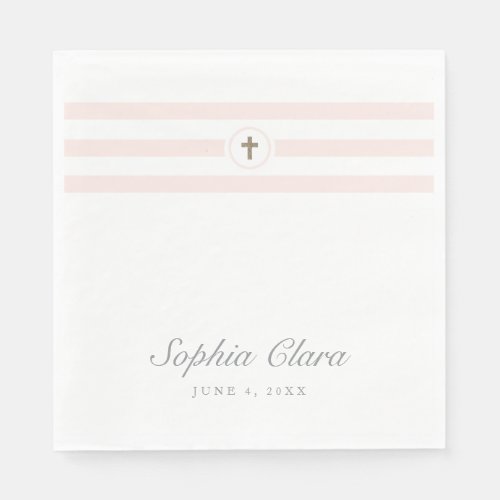 Classic stripe faux foil cross baptism napkins