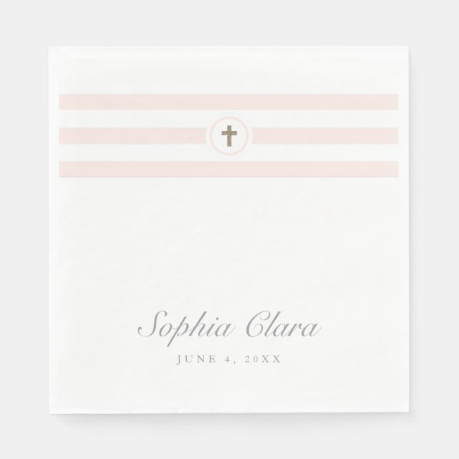 Classic stripe faux foil cross baptism napkins (Front)