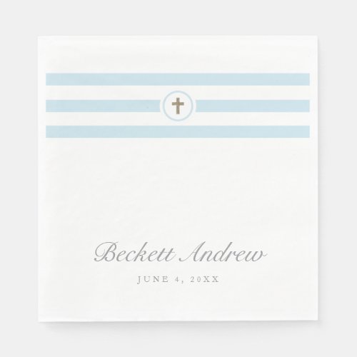 Classic Stripe Gold Cross Blue Boys Baptism  Napkins