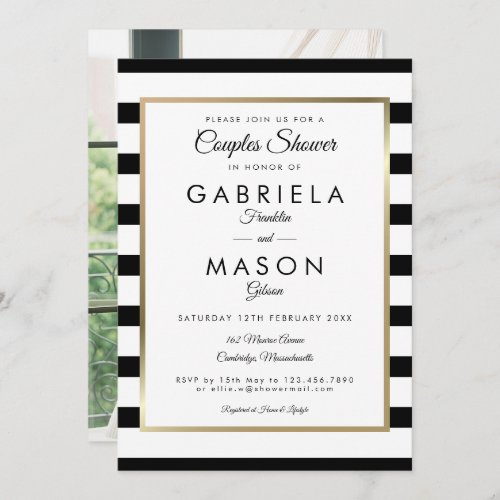 Classic Stripe Photo Wedding Couples Shower Invitation