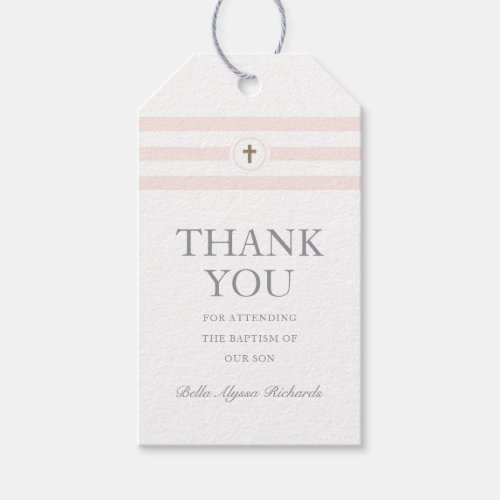 Classic Stripe Pink Baptism Christening Thank You Gift Tags