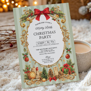 Classic Stripe Red Bow Christmas Party Invitation