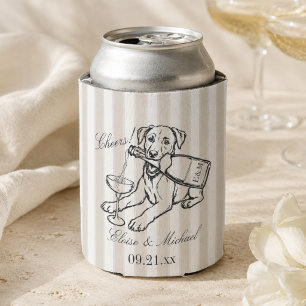 Classic Stripe Sketch Labrador Retriever Wedding Can Cooler