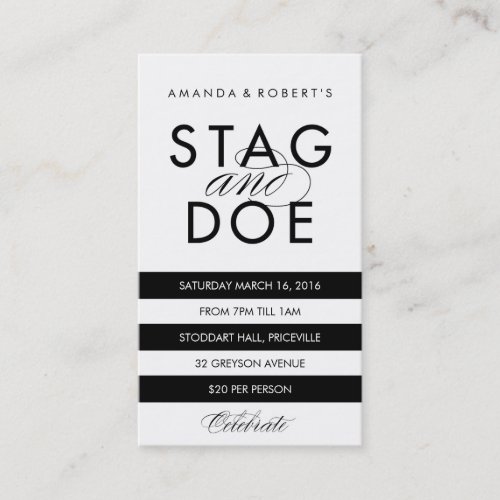 Classic Stripe Stag  Doe Ticket Black Business Card