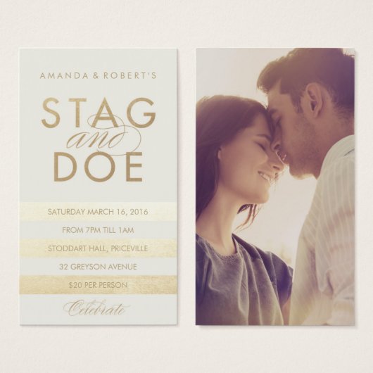 Classic Stripe Stag & Doe Ticket, Gold (Front & Back)