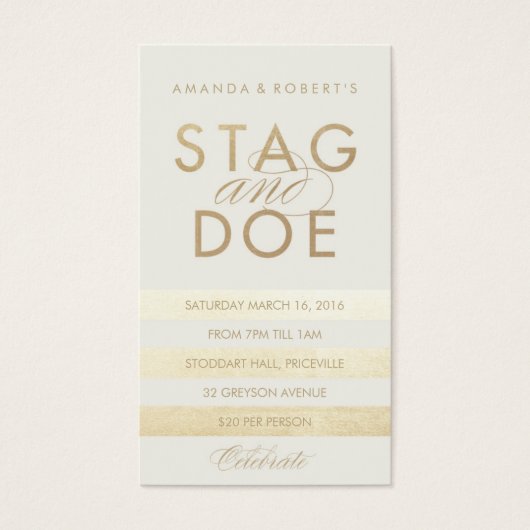 Classic Stripe Stag & Doe Ticket, Gold (Front)