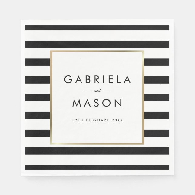 Classic Stripe Wedding  | Faux Gold Foil Napkins (Front)