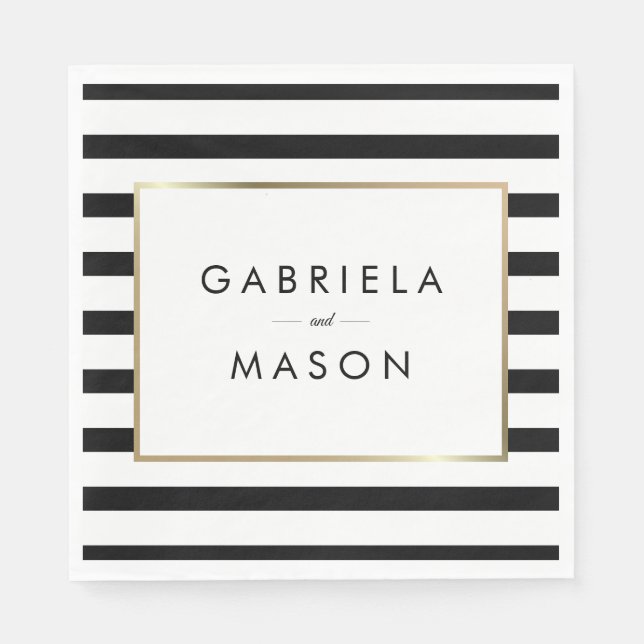 Classic Stripe Wedding  | Faux Gold Foil Napkins (Front)