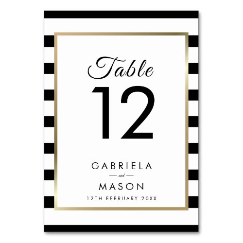 Classic Stripe Wedding   Faux Gold Foil Table Number