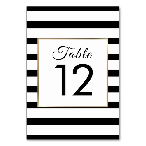 Classic Stripe Wedding   Faux Gold Foil Table Number