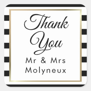 Classic Stripe Wedding Faux Gold Foil Thank You Square Sticker