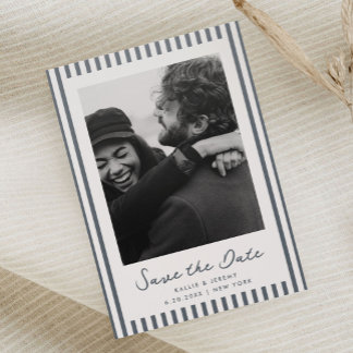 Classic Stripe Wedding Save the Date Letterpress Photo Cards
