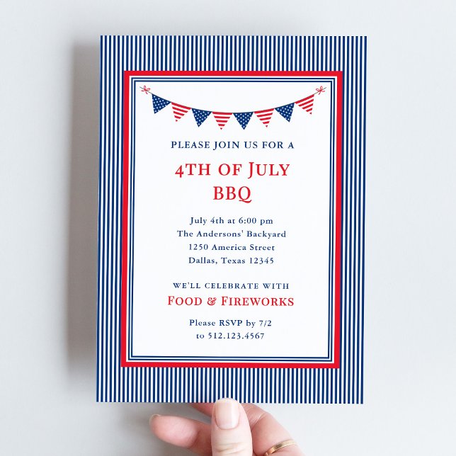 Classic Stripes and Bunting | 4th of July Party Invitation (Creator Uploaded)