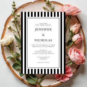 Classic Stripes Black And White Wedding Invitation