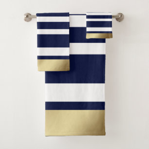 Classic Stripes Blue, White, Gold  Bath Towel Set