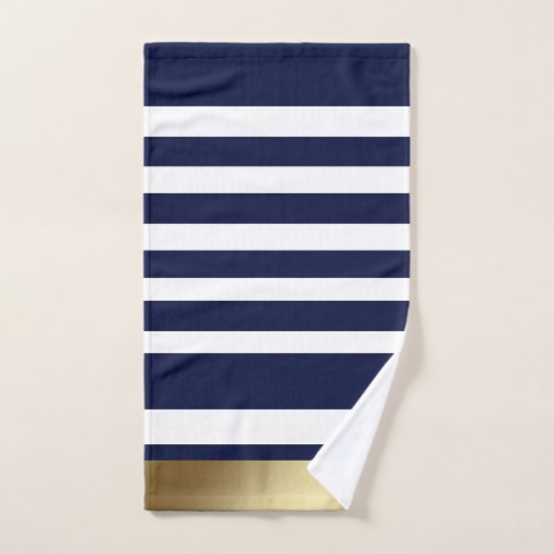 Classic Stripes Blue, White, Gold Bath Towel Set | Zazzle