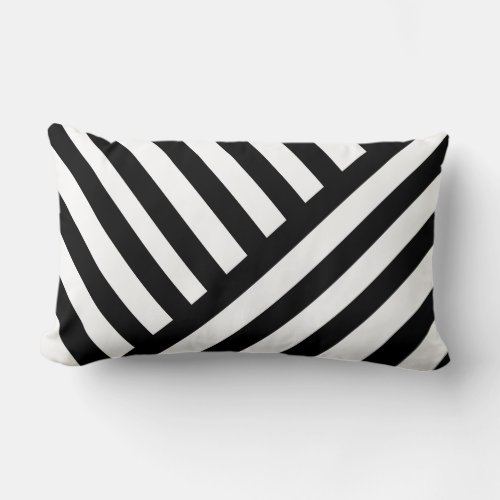Classic Stripes Diagonal Black on White  Lumbar Pillow