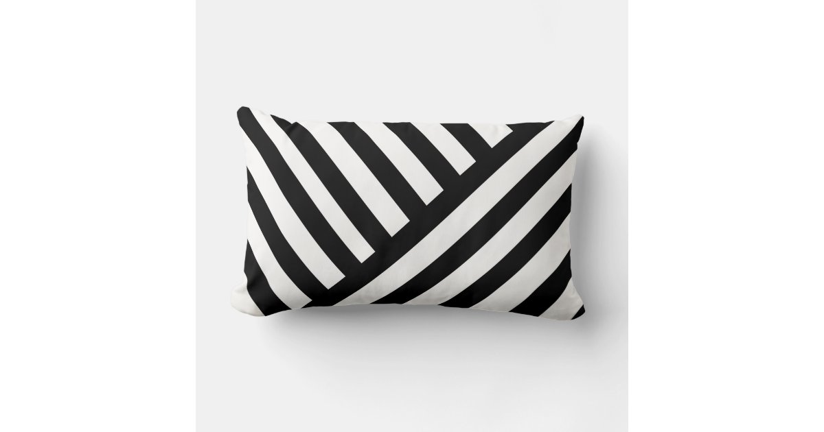 Classic Stripes Diagonal Black on White . Lumbar Pillow Zazzle