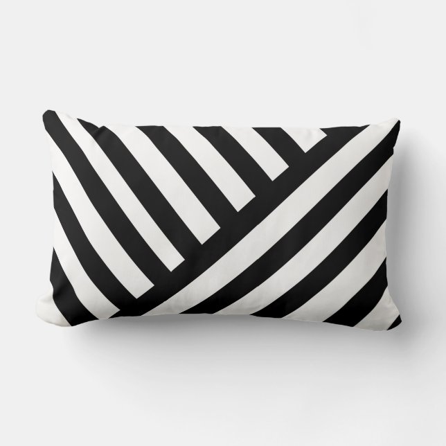 Classic Stripes Diagonal Black on White . Lumbar Pillow (Front)