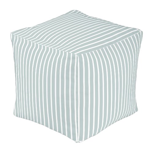 Classic Stripes Faded Blue and White Cube Pouf