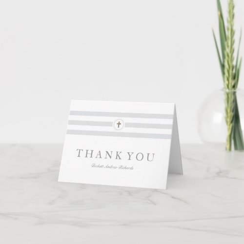 Classic Stripes Grey Baptism Thank You Card