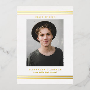 Classic Stripes Modern Photo Graduation Party Foil Invitation