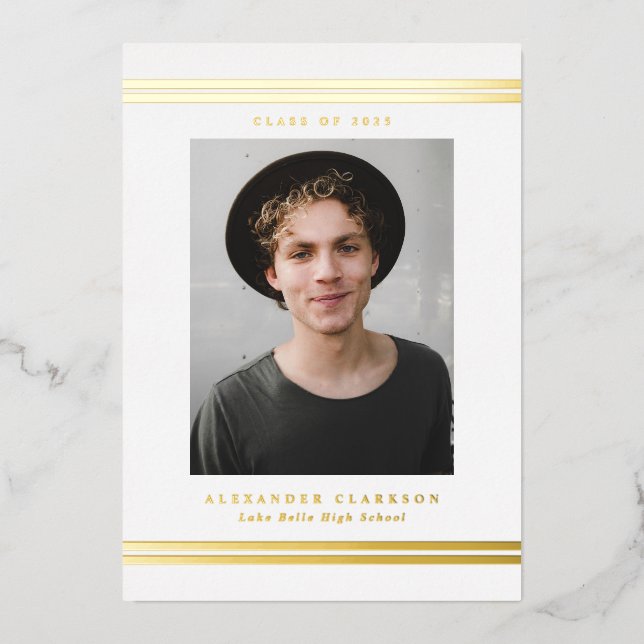 Classic Stripes Modern Photo Graduation Party Foil Invitation (Front)