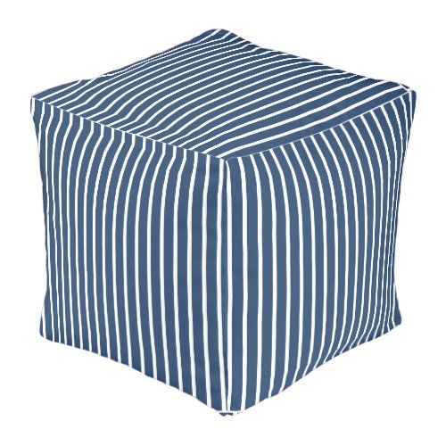 Classic Stripes Navy and White Cube Pouf