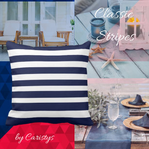 Classic Stripes Navy and White Throw Pillow