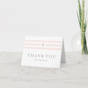 Classic Stripes Pink Girls Baptism Letterpress Thank You Card
