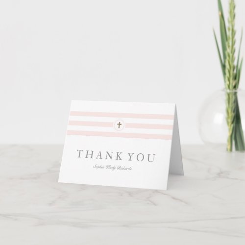 Classic Stripes Pink Girls Baptism Thank You Card