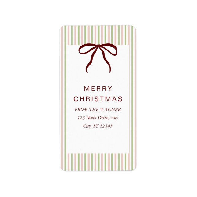 Classic Stripes Red Bow Merry Christmas Label (Front)