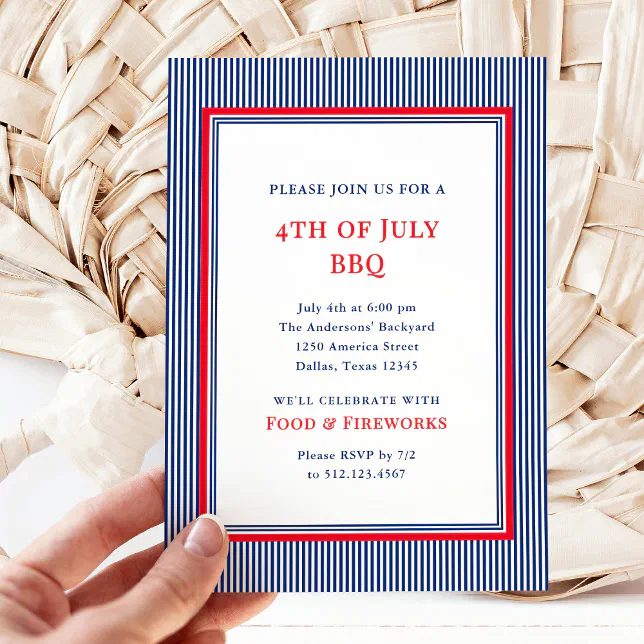 Classic Stripes | Red White Blue 4th of July Party Invitation | Zazzle