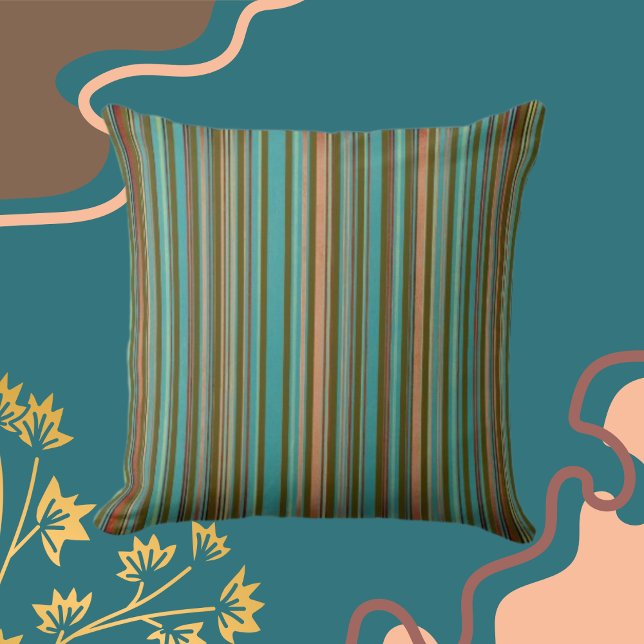 Classic Stripes Teal Clay Shades Brown  Throw Pillow (Creator Uploaded)