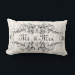 Classic Stripes Victorian Style Frame Mr. & Mrs. Lumbar Pillow<br><div class="desc">Classy, elegant, and with a touch of Victorian style this mr. and mrs. family name throw pillow will bring elegance and charm to your bedroom pillows set! It features your personalized family name in french style script on the backside. The background is a light cream and off white stripes pattern....</div>