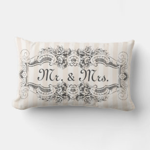Classic Stripes Victorian Style Frame Mr. & Mrs. Lumbar Pillow