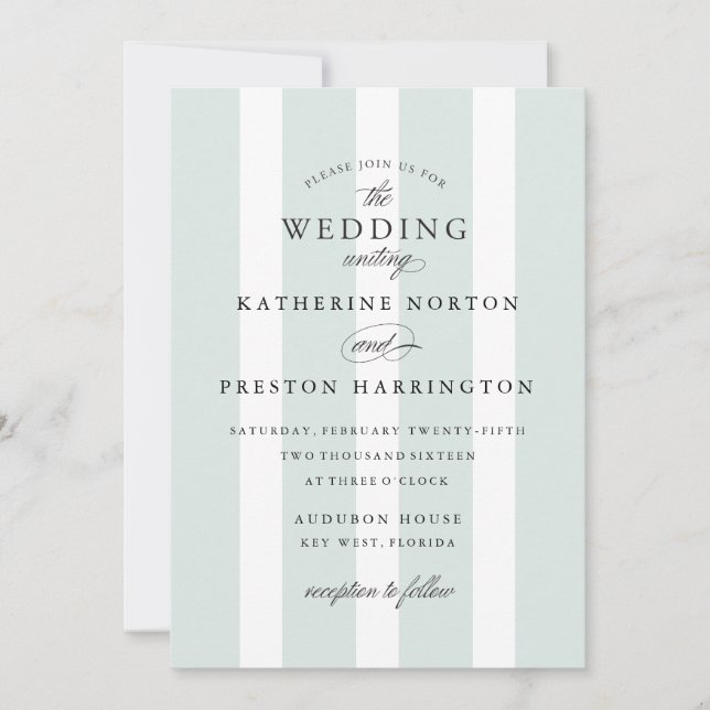 Classic Stripes Wedding Invitation in Light Blue (Front)