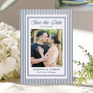 Classic Stripes Wedding Save the Date Letterpress Photo Cards