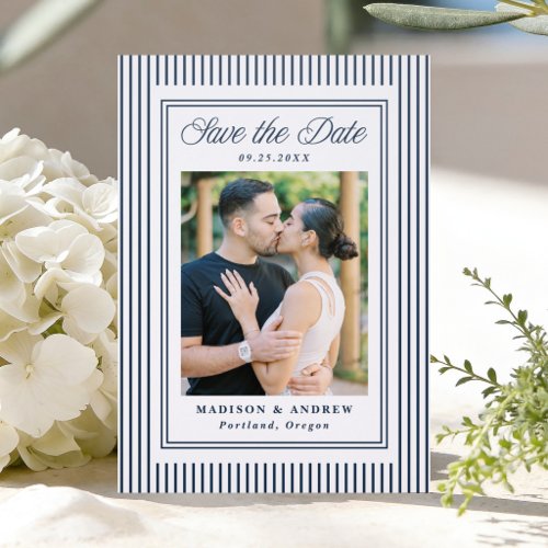Classic Stripes Wedding Save the Date Letterpress Photo Cards